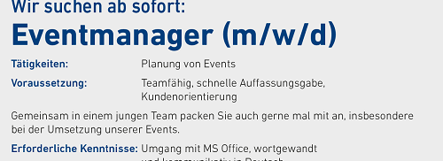 Stellenanzeige Eventmanager/in Frankfurt